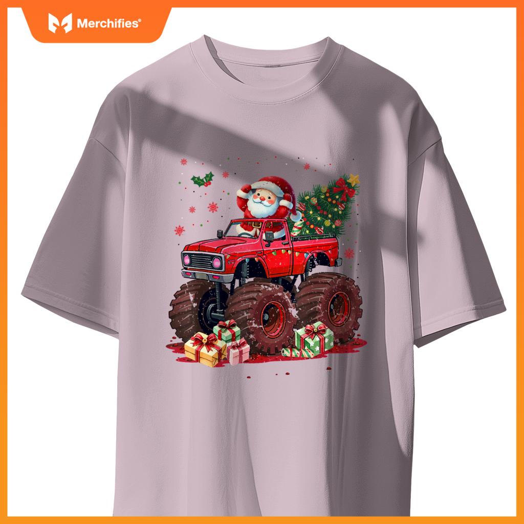 Kids Santa Monster Truck Christmas Tree Xmas Squad T-Shirt