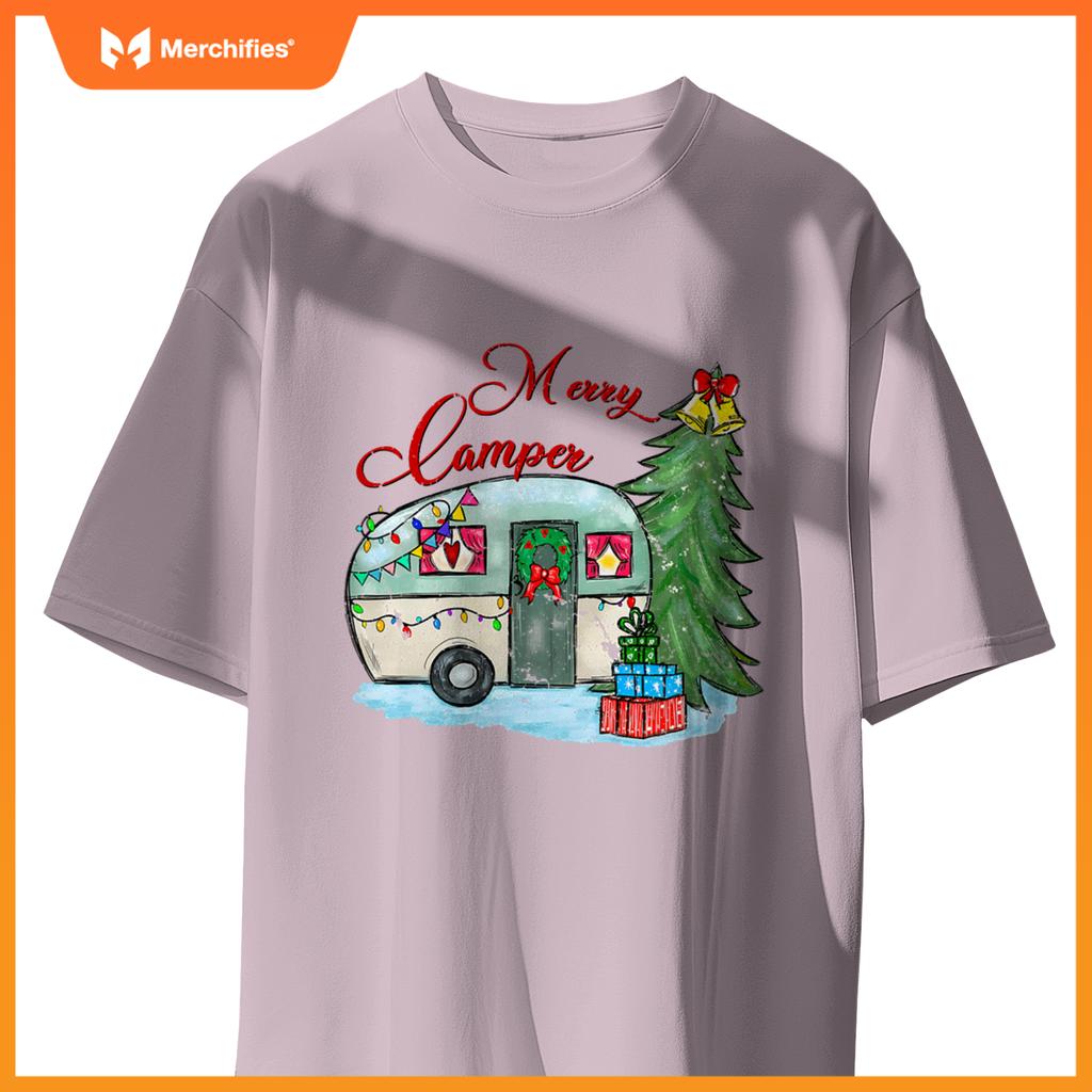 Merry Camper Christmas Santa Camper Camping Truck Xmas Tree T-Shirt