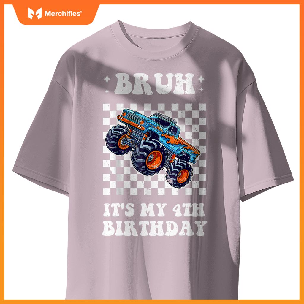 Kid 4 Years Old Bruh It's My 4th Birthday Boys Monster Truck T-Shirt