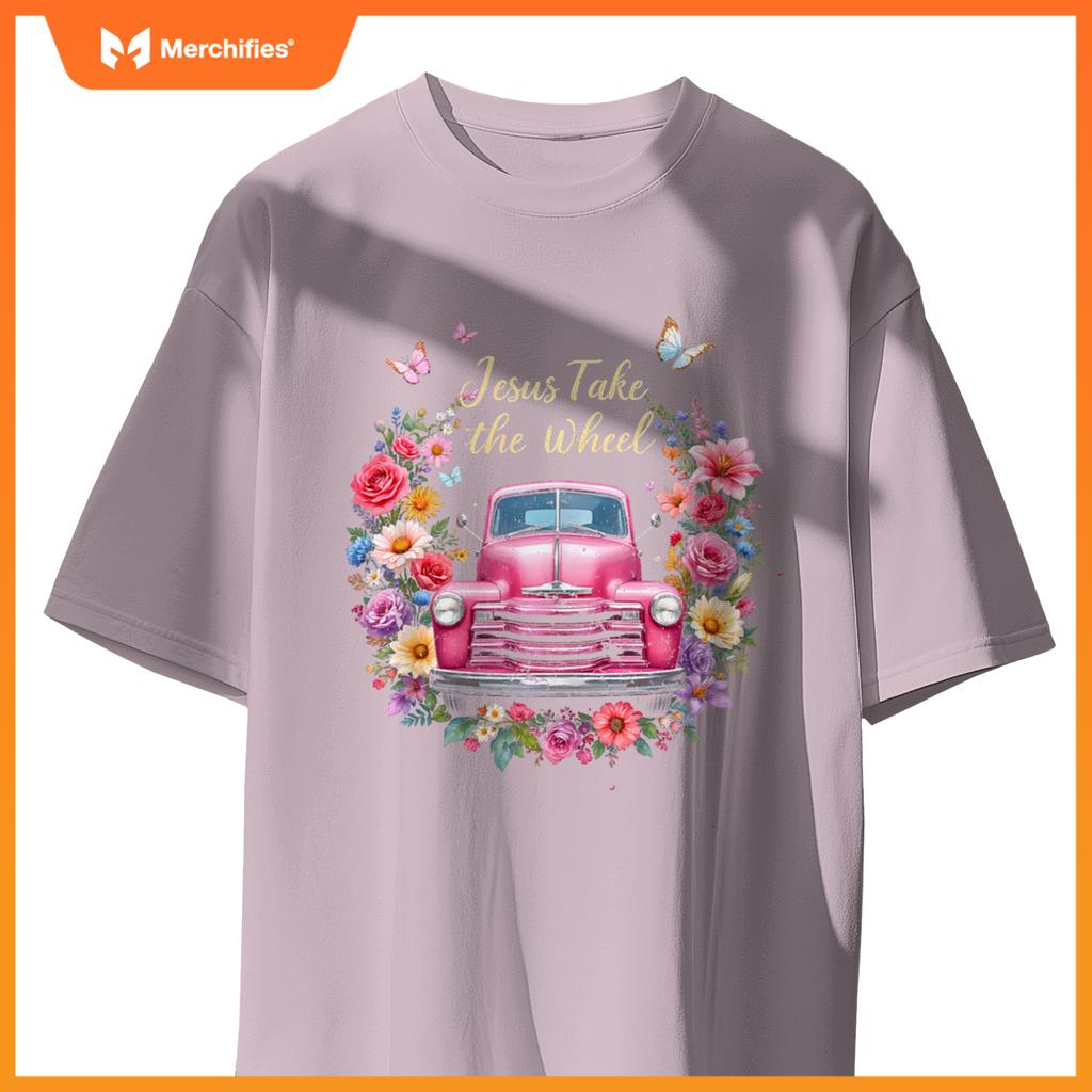 Jesus Take The Wheel Floral Farm Truck Catholic T-Shirt