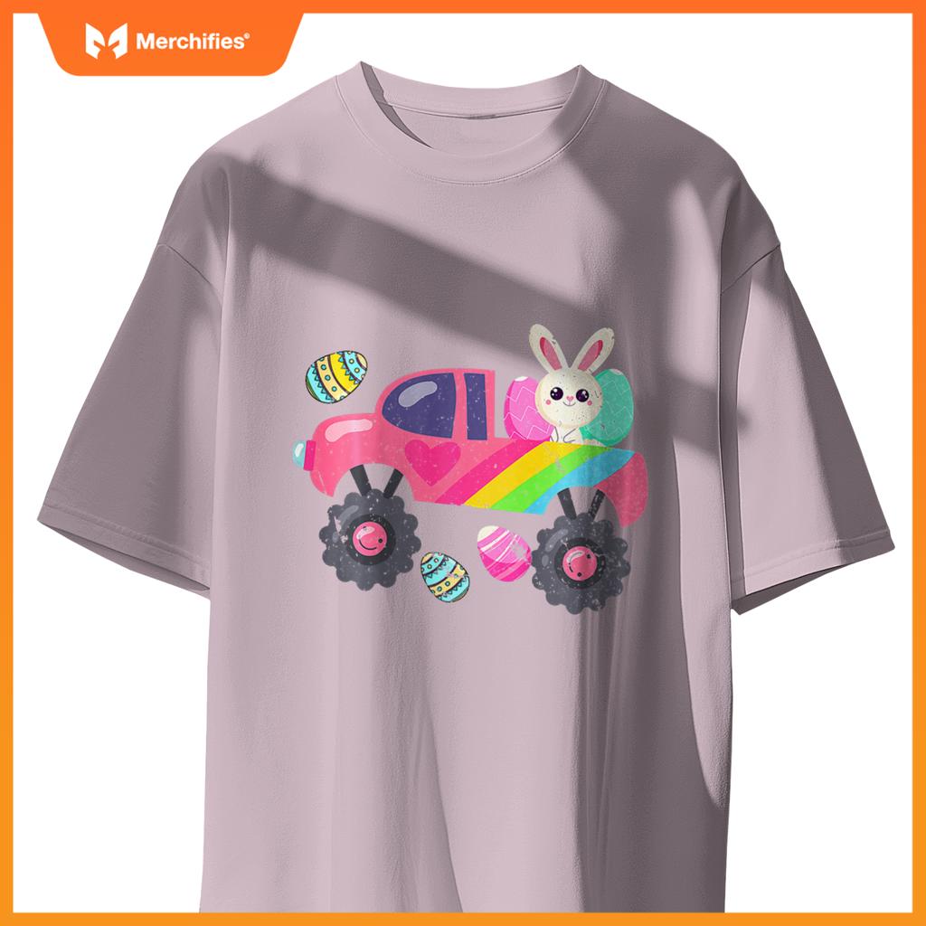 Kids Cute Bunny Rabbit Happy Easter Monster Truck Kids Egg Hunt T-Shirt