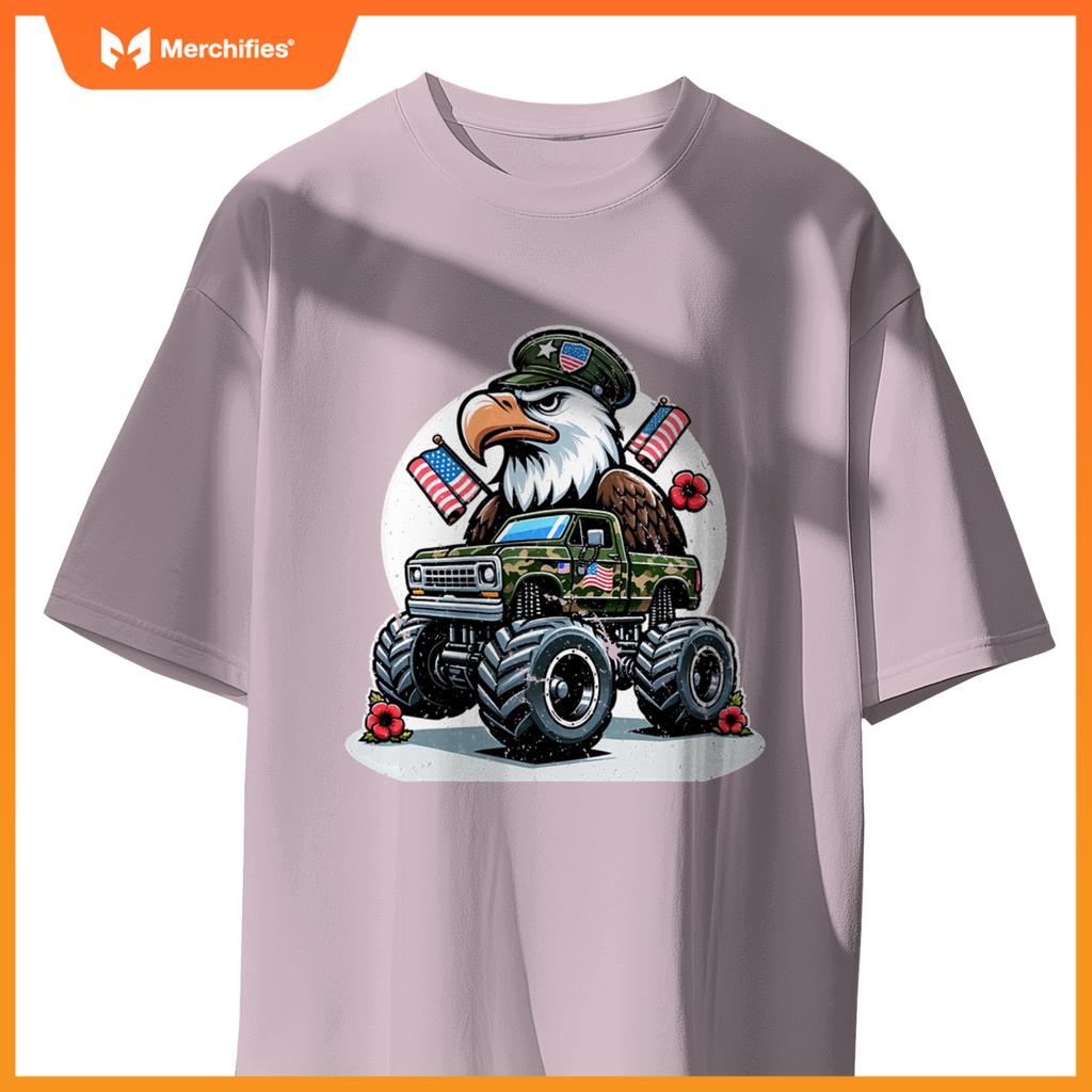 Memorial Day S Kids Boys Eagle American Flag Camo Truck T-Shirt