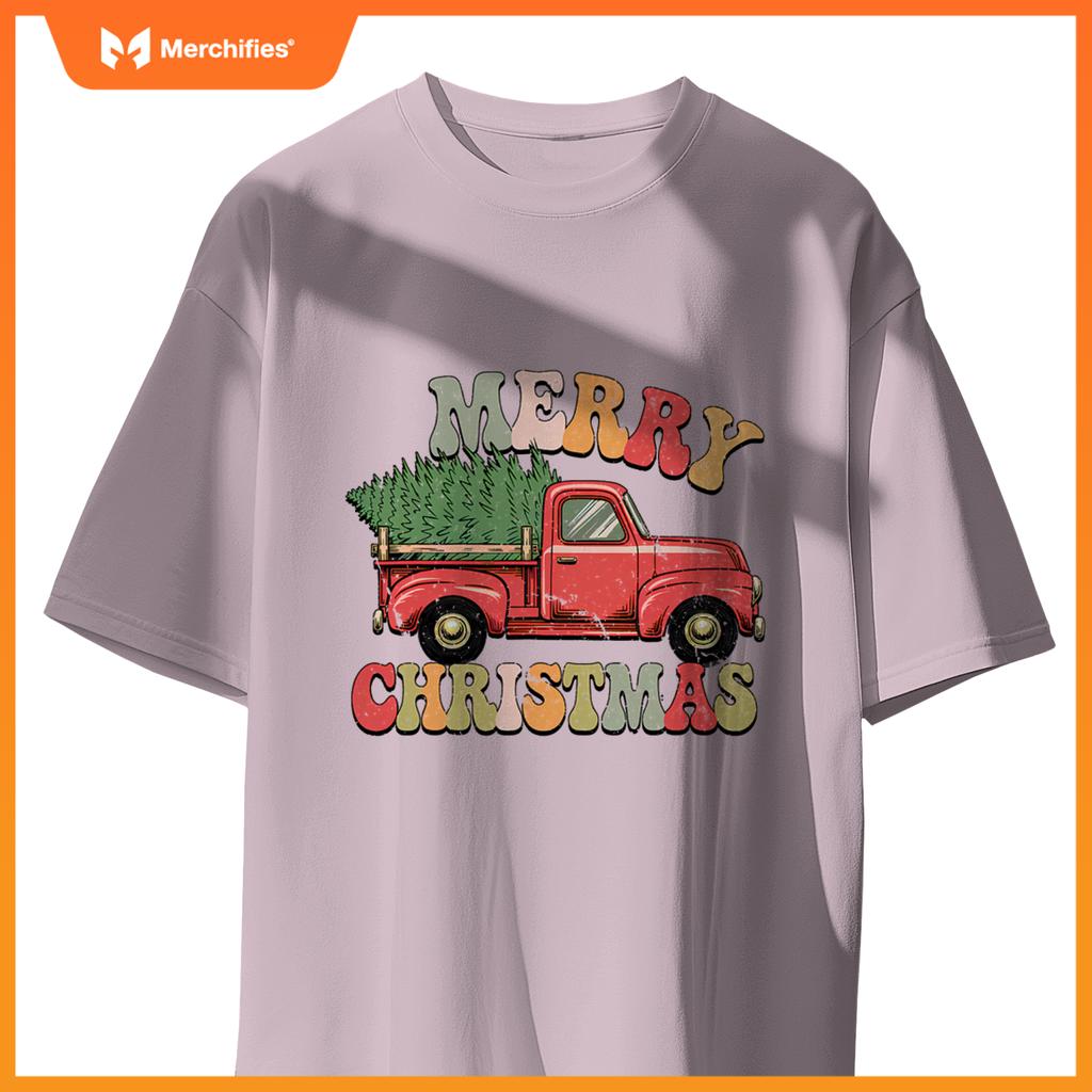 Groovy Wagon Red Car Merry Christmas Tree Truck Xmas Family T-Shirt
