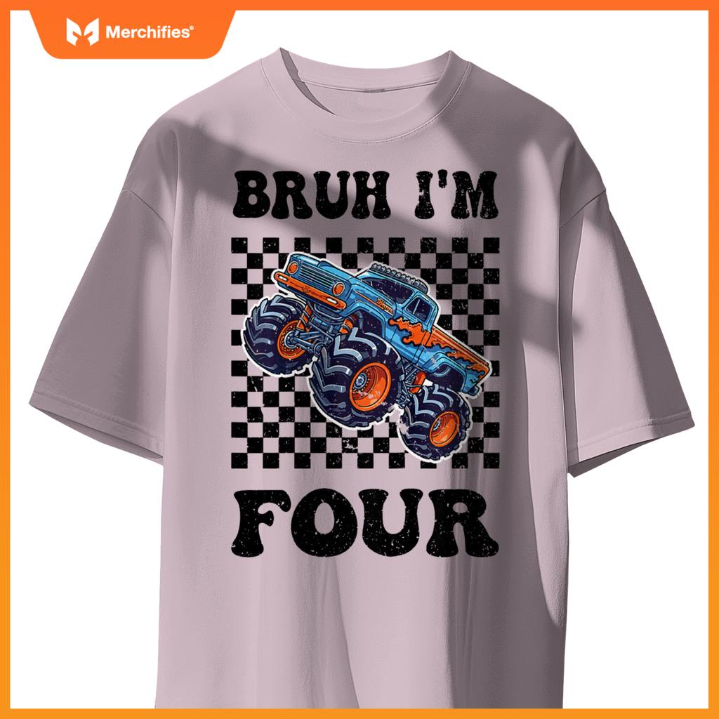 Kids 4 Years Old Boy Girl Bruh Im 4 Birthday Boys Monster Truck T-Shirt