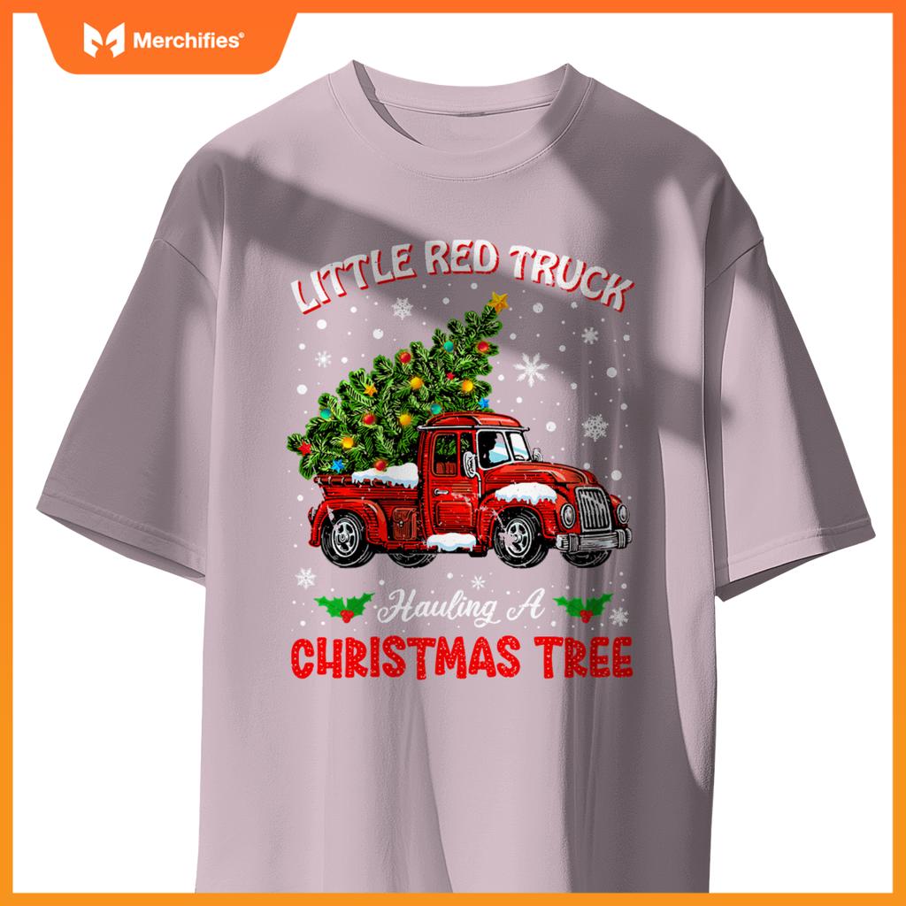 Little Red Truck Hauling A Christmas Tree T-Shirt