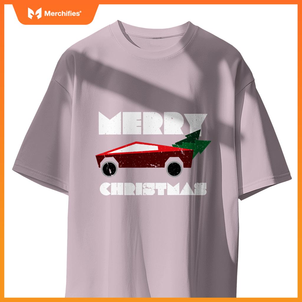 Futuristic Cyber Red Truck Pickup Christmas Tree Kids Men T-Shirt