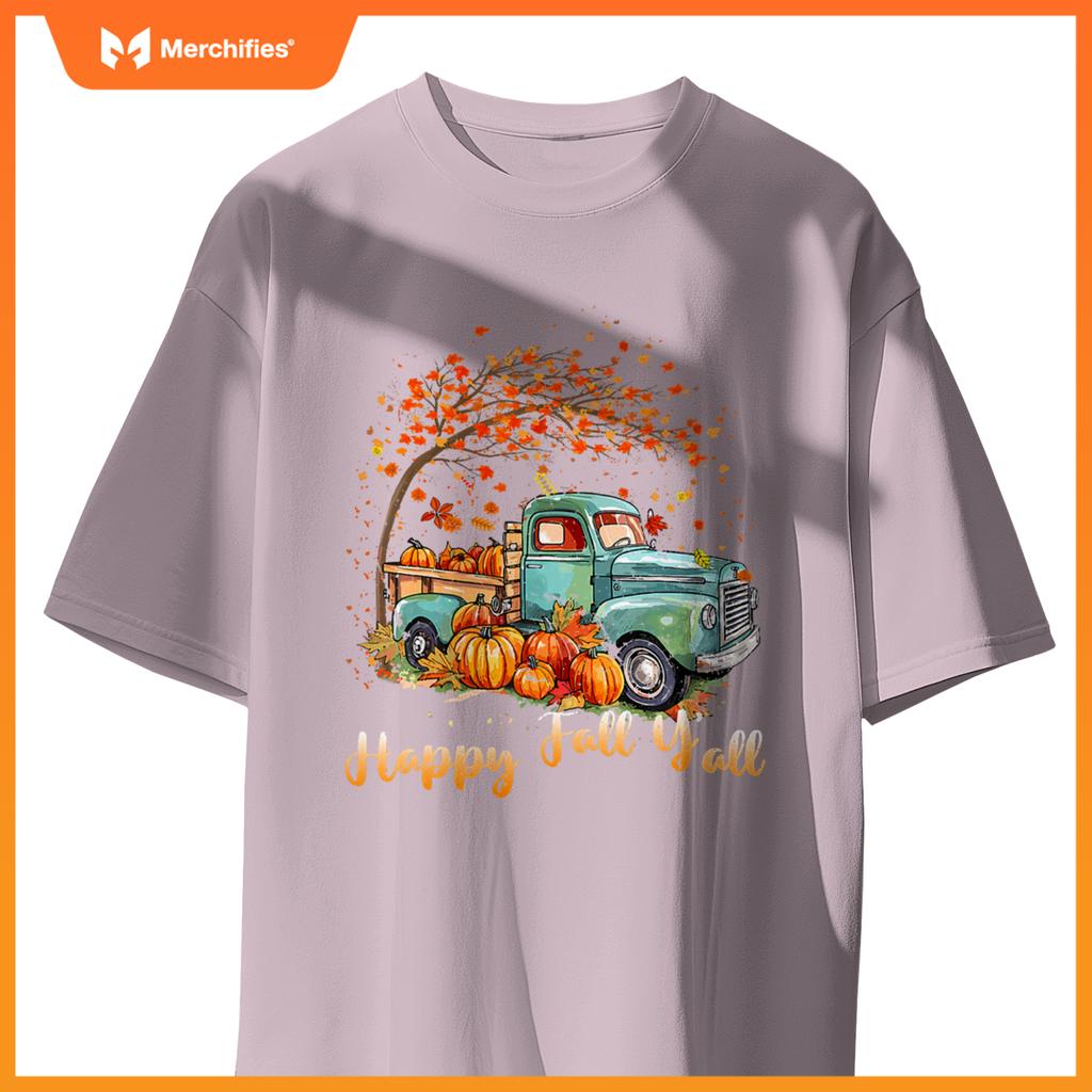 Happy Fall Y'all Pumpkin Truck Autumn Tree Fall Thanksgiving T-Shirt