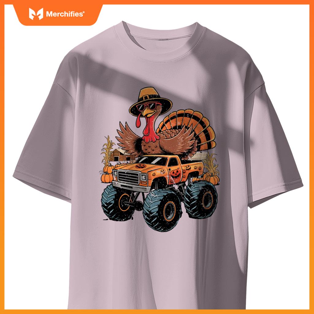 Funny Turkey Thanksgiving Truck Fall Turkey Kid Thanksgiving T-Shirt