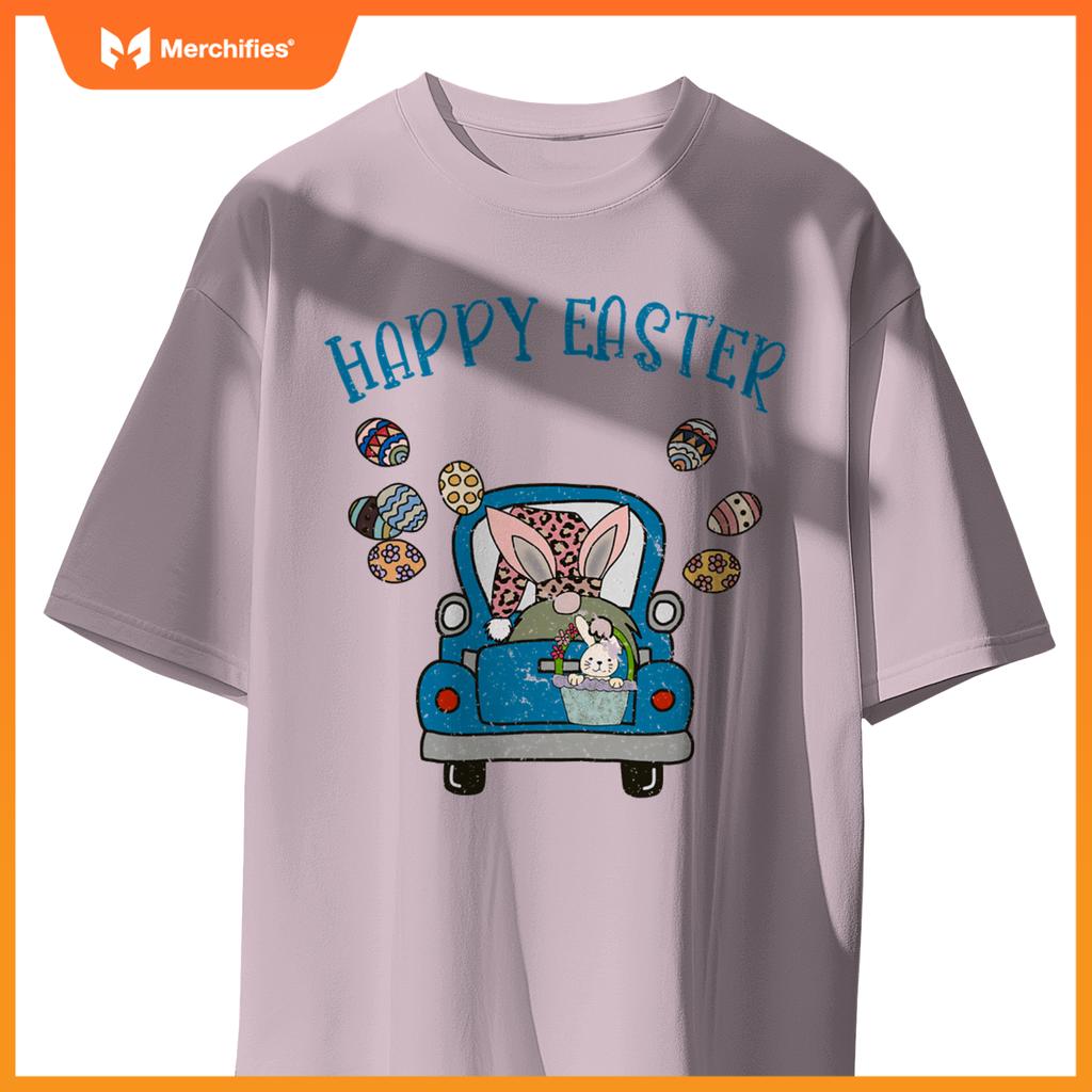 Happy Easter Gnome Bunny Rabbit In Truck Easter Egg Kids T-Shirt