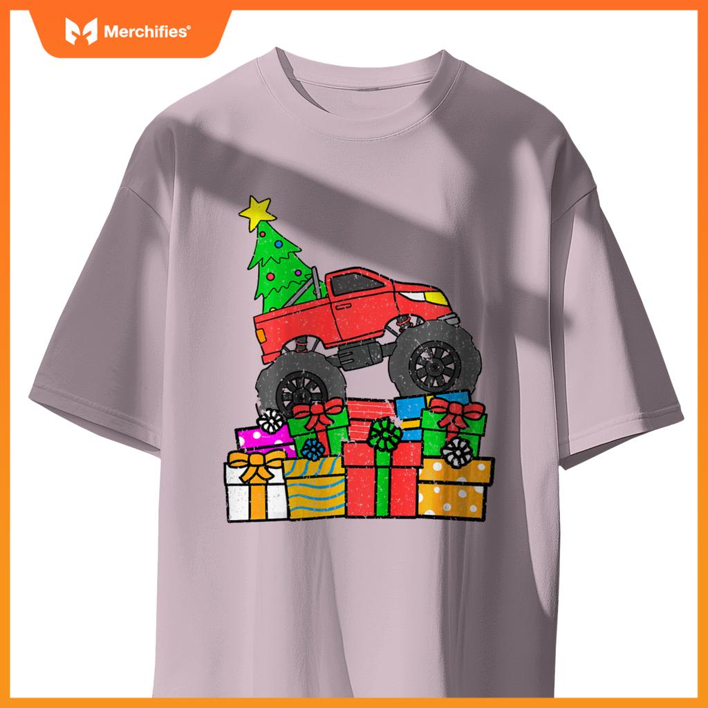 Kids Boys Monster Truck Christmas Toddler Kids T-Shirt