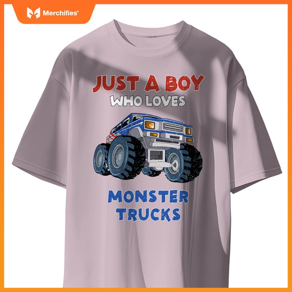 Just A Boy Who Loves Monster Trucks  Monster Truck Kids T-Shirt