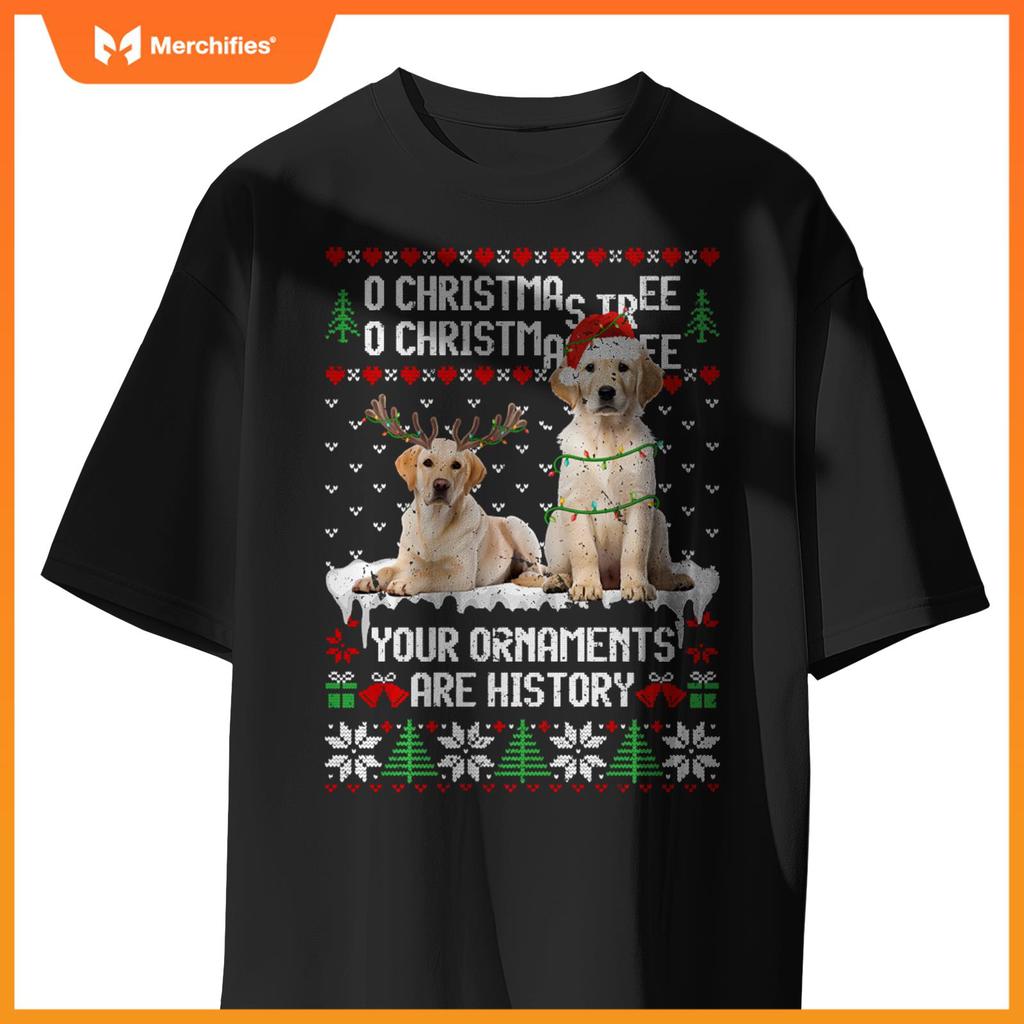 Labrador Dog Christmas Tree Lights Puppy Dog Lover T-Shirt