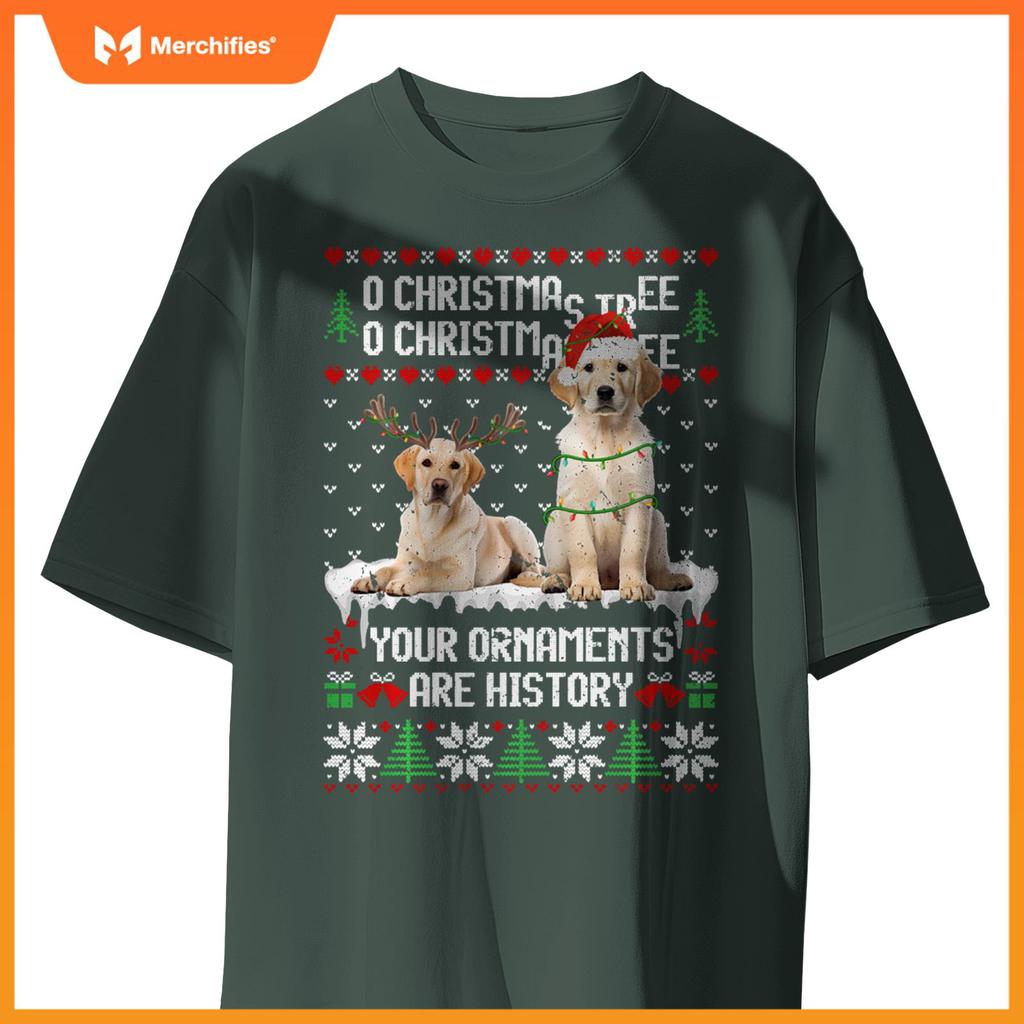 Labrador Dog Christmas Tree Lights Puppy Dog Lover T-Shirt