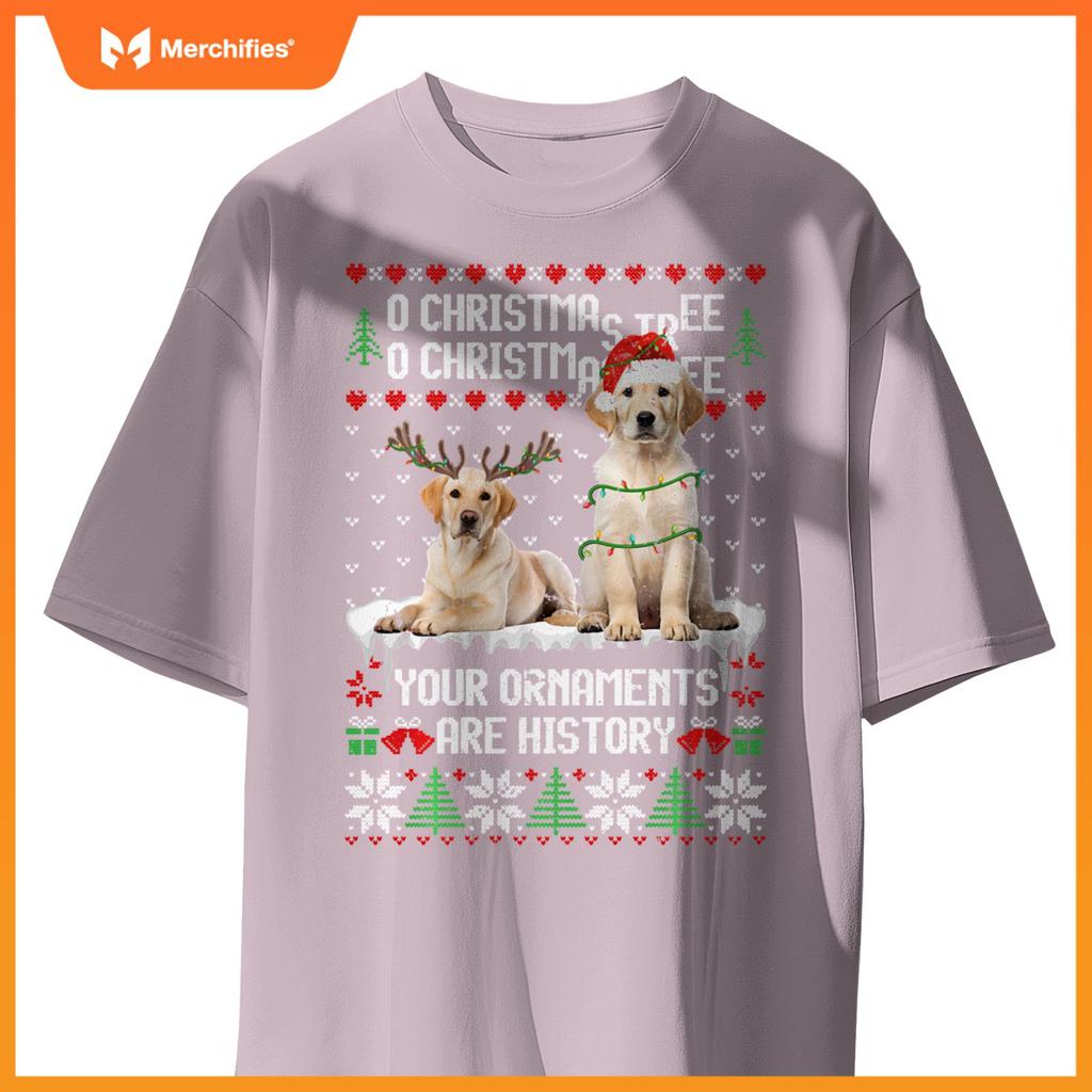 Labrador Dog Christmas Tree Lights Puppy Dog Lover T-Shirt