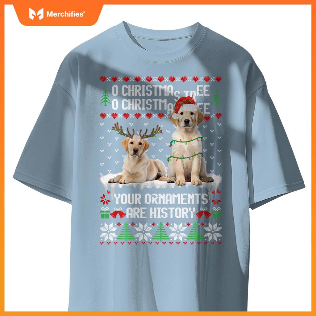 Labrador Dog Christmas Tree Lights Puppy Dog Lover T-Shirt