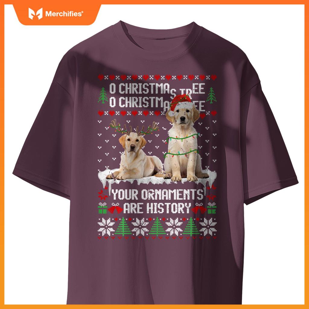 Labrador Dog Christmas Tree Lights Puppy Dog Lover T-Shirt