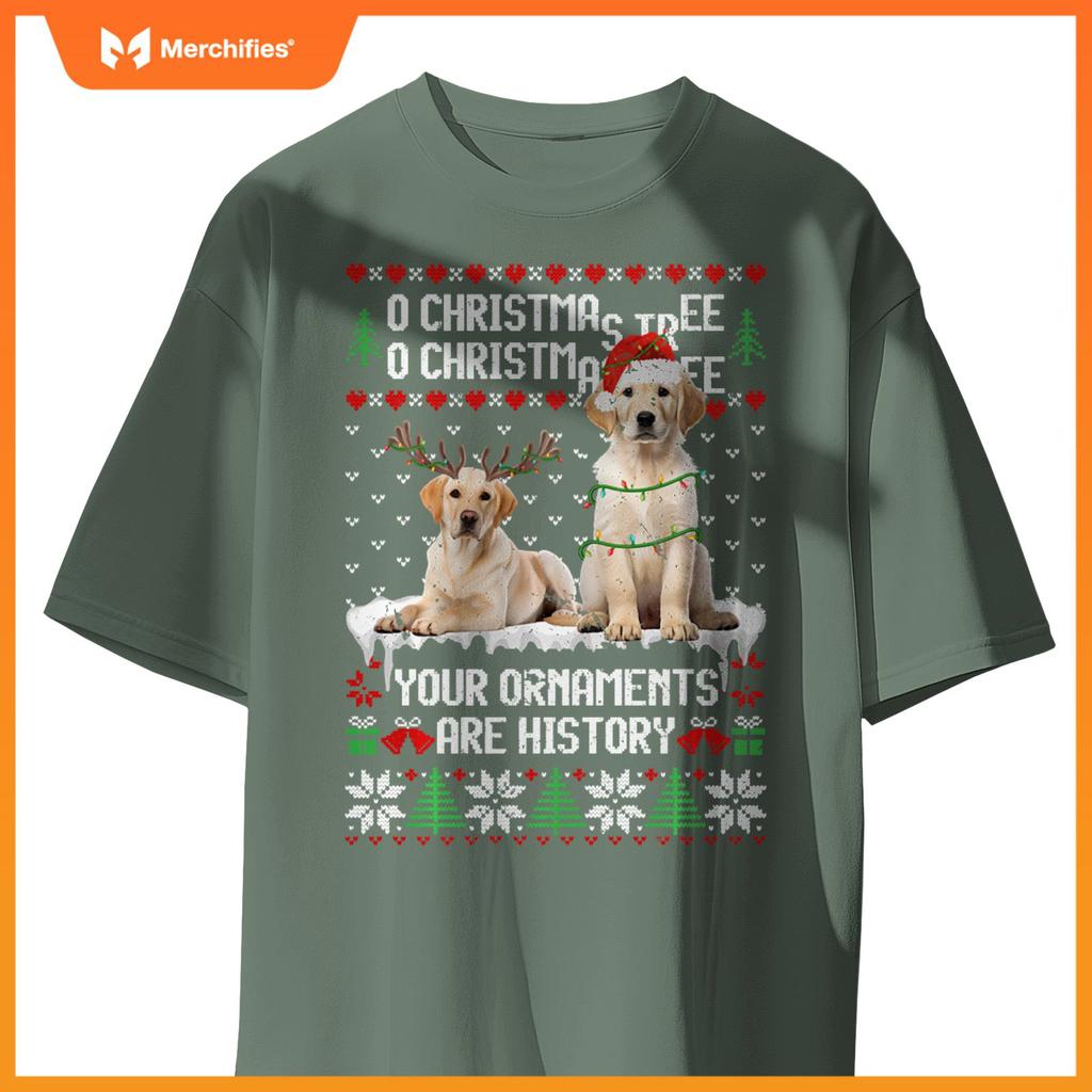 Labrador Dog Christmas Tree Lights Puppy Dog Lover T-Shirt