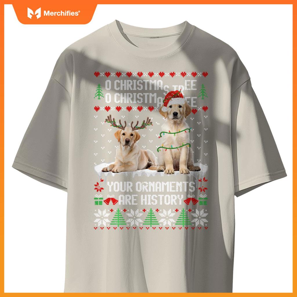 Labrador Dog Christmas Tree Lights Puppy Dog Lover T-Shirt
