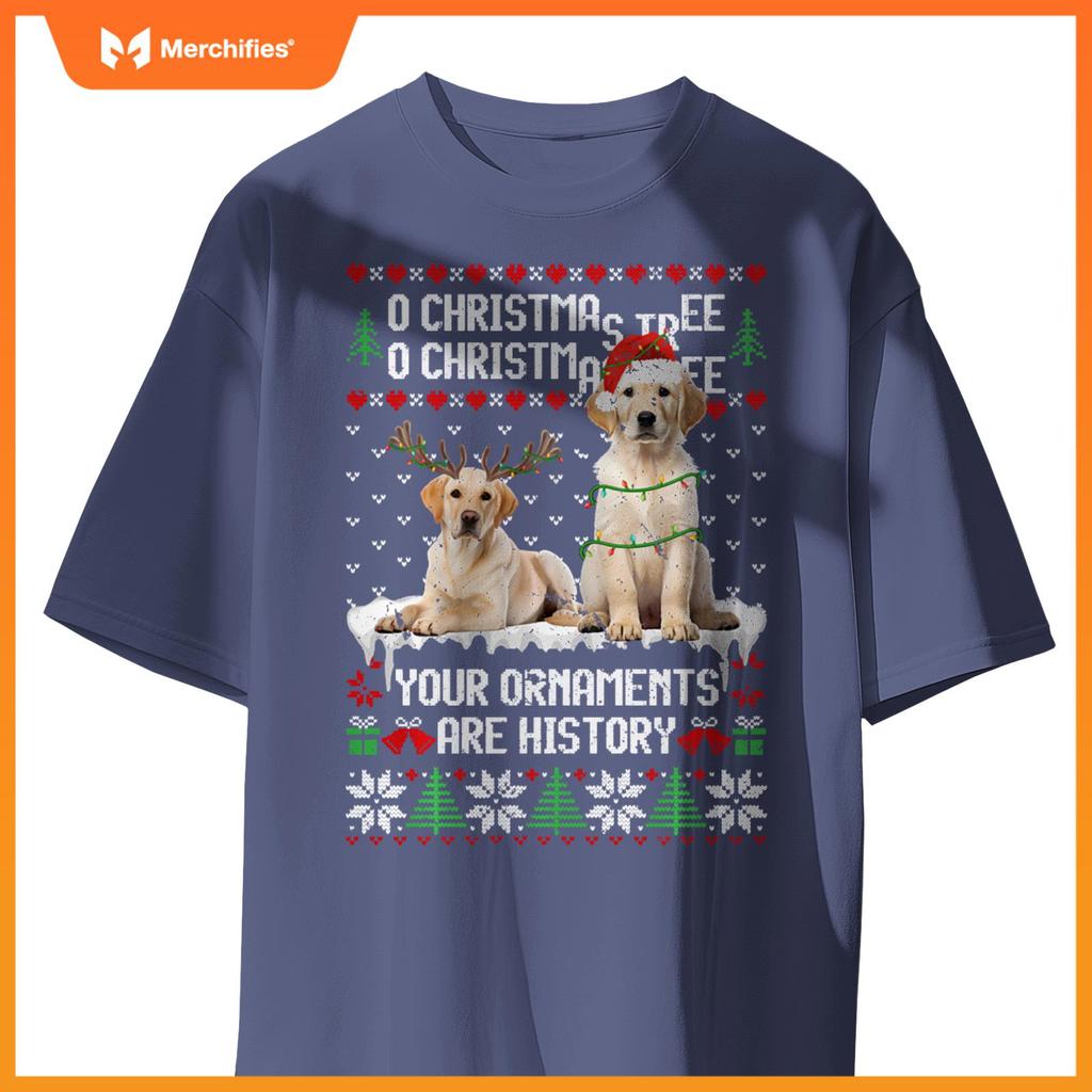 Labrador Dog Christmas Tree Lights Puppy Dog Lover T-Shirt