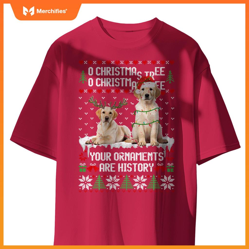 Labrador Dog Christmas Tree Lights Puppy Dog Lover T-Shirt