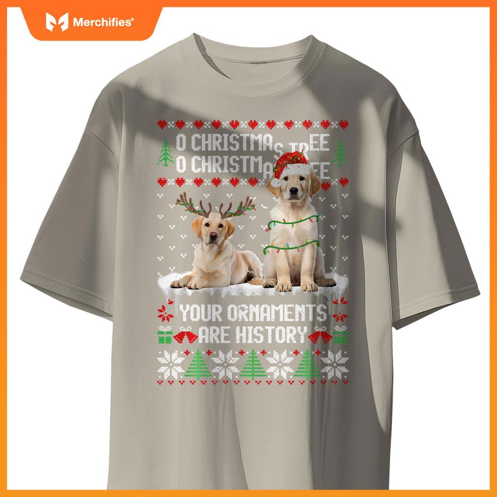 Labrador Dog Christmas Tree Lights Puppy Dog Lover T-Shirt