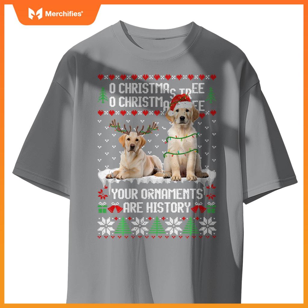 Labrador Dog Christmas Tree Lights Puppy Dog Lover T-Shirt