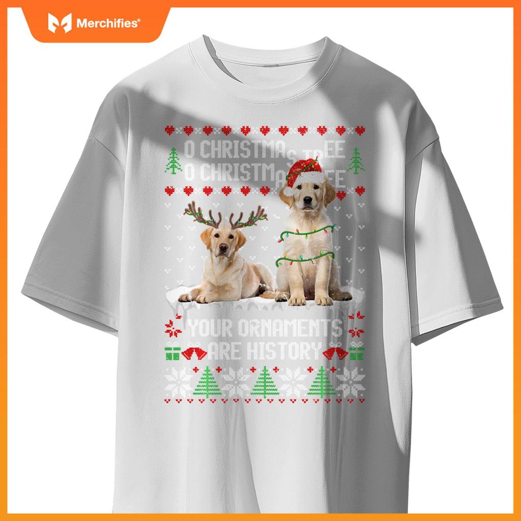 Labrador Dog Christmas Tree Lights Puppy Dog Lover T-Shirt