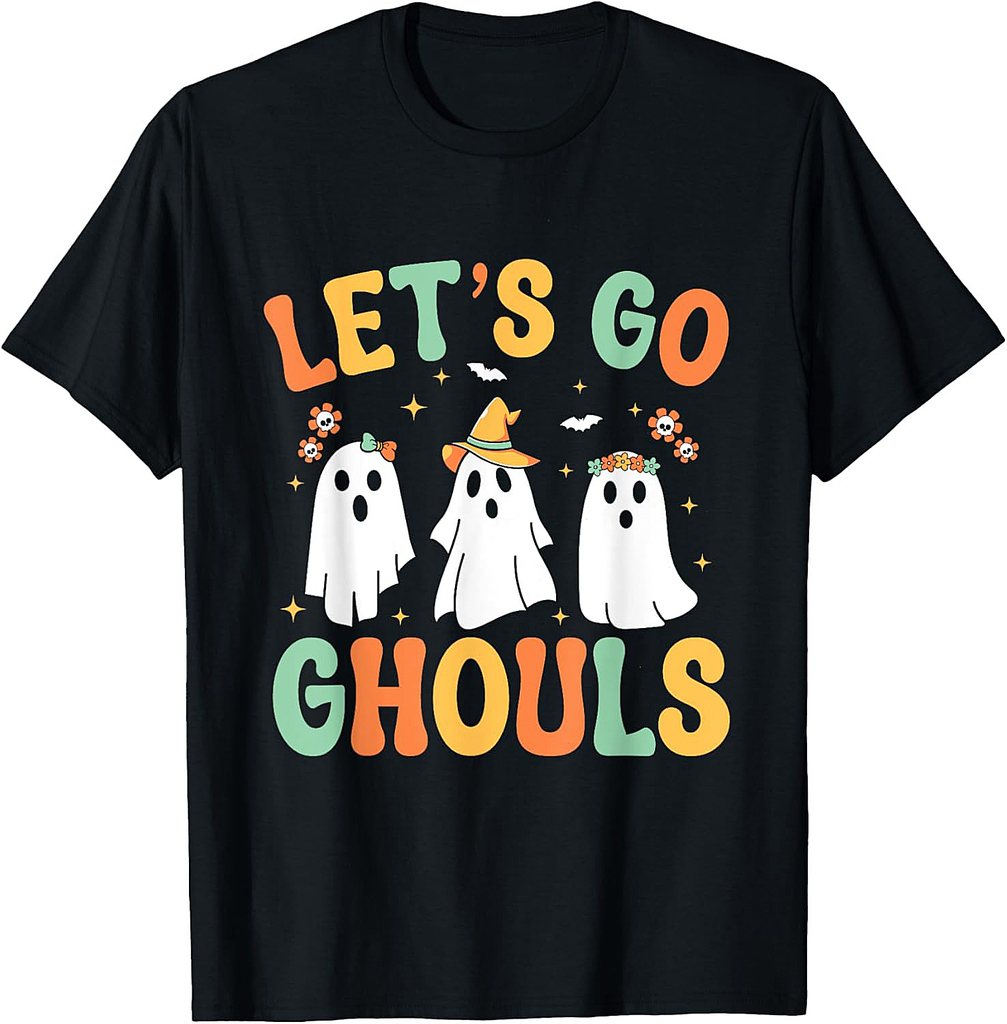 Let's Go Ghouls Retro Groovy Funny Ghost Halloween Spooky T-Shirt