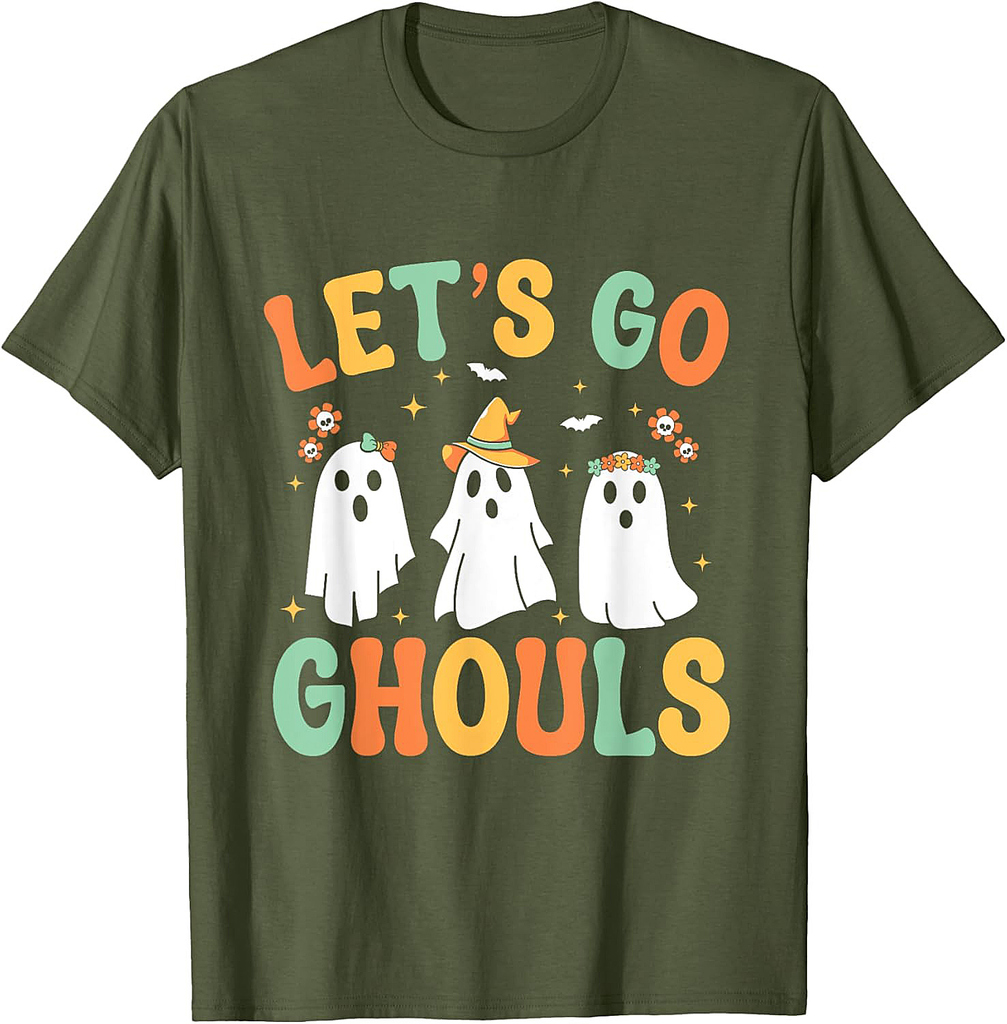 Let's Go Ghouls Retro Groovy Funny Ghost Halloween Spooky T-Shirt