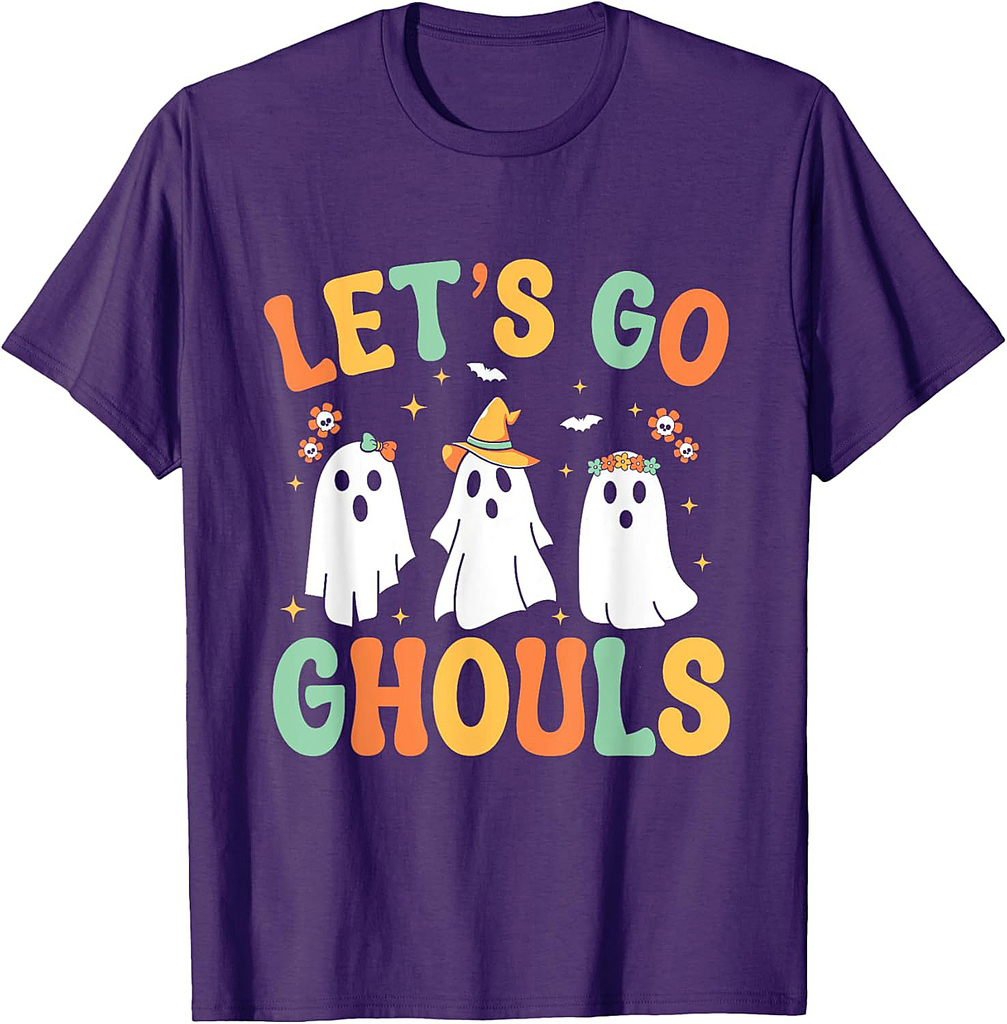 Let's Go Ghouls Retro Groovy Funny Ghost Halloween Spooky T-Shirt
