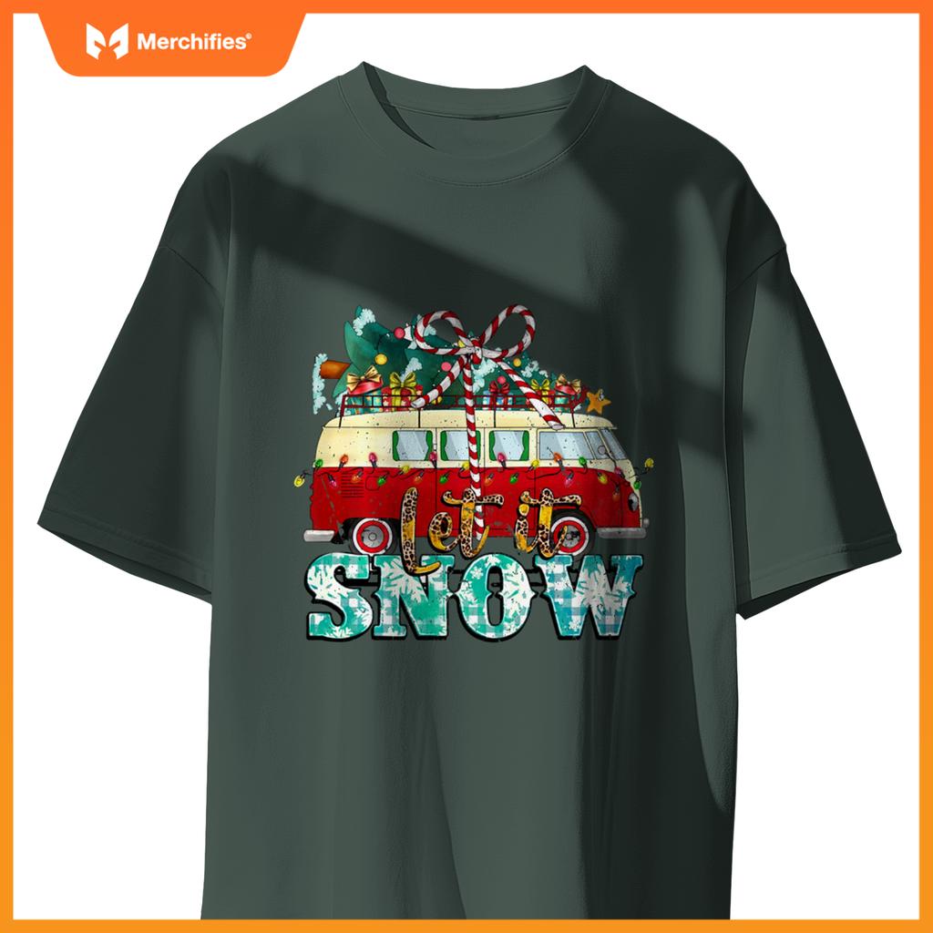 Let It Snow Christmas Car And Pine Tree Xmas PJs Men Women T-Shirt