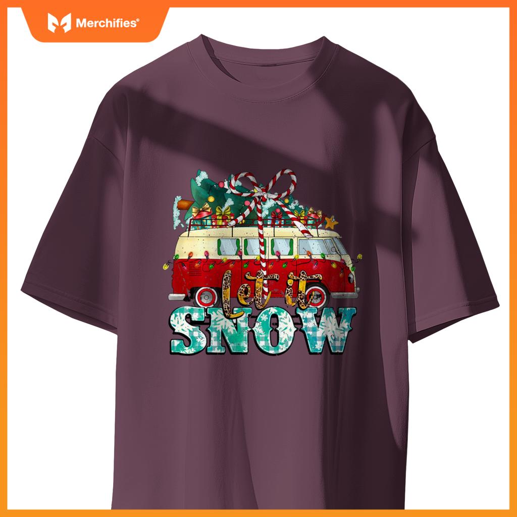 Let It Snow Christmas Car And Pine Tree Xmas PJs Men Women T-Shirt