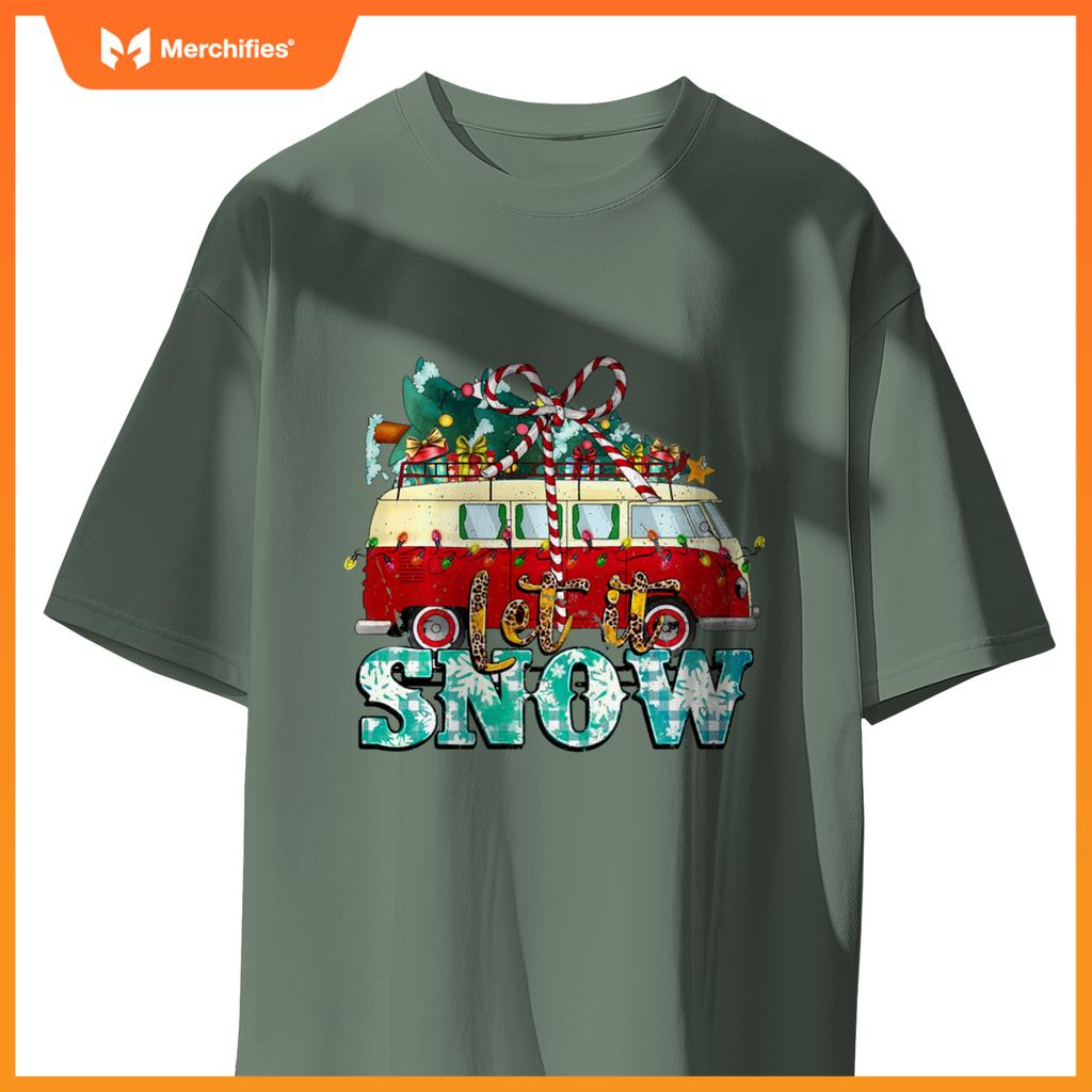 Let It Snow Christmas Car And Pine Tree Xmas PJs Men Women T-Shirt