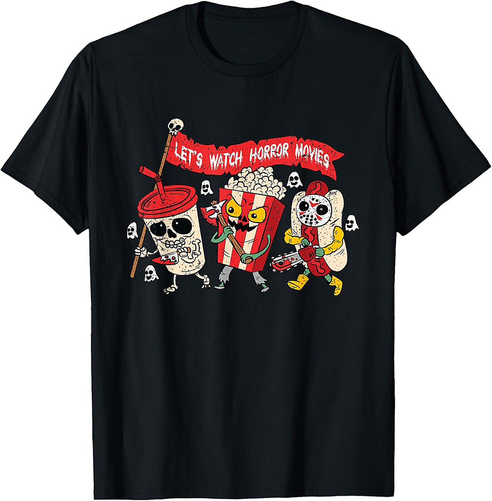 Lets Watch Horror Movies Halloween Funny Ghost Skeleton T-Shirt