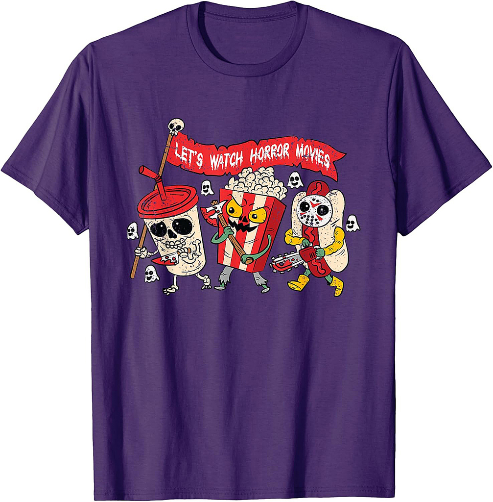 Lets Watch Horror Movies Halloween Funny Ghost Skeleton T-Shirt