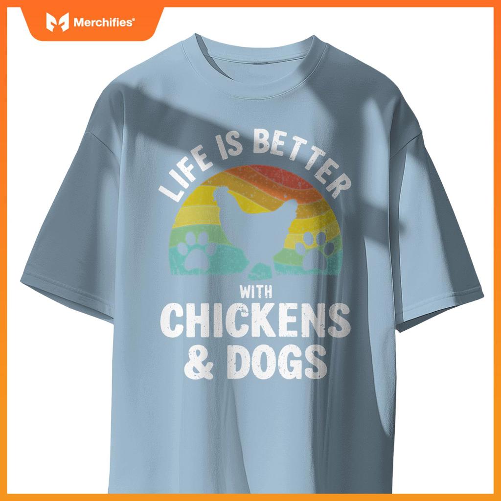 Life Is Better With Chickens & Dogs Women Girls Pet Farmer Pullover T-Shirt
