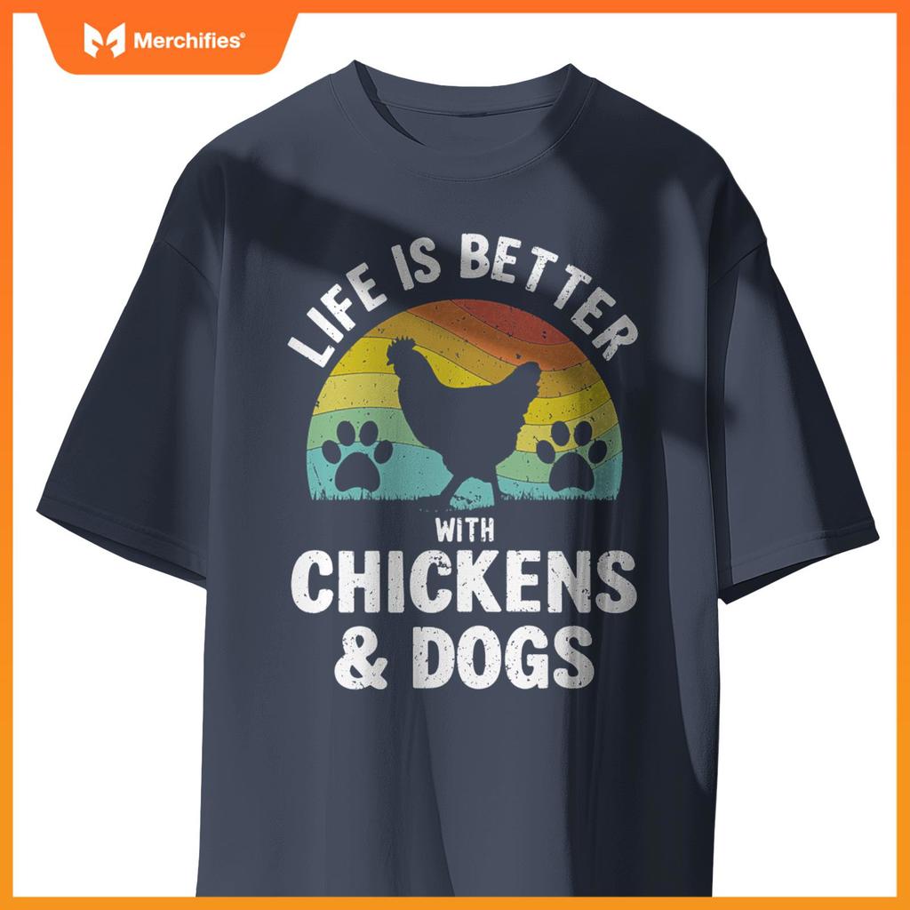 Life Is Better With Chickens & Dogs Women Girls Pet Farmer Pullover T-Shirt