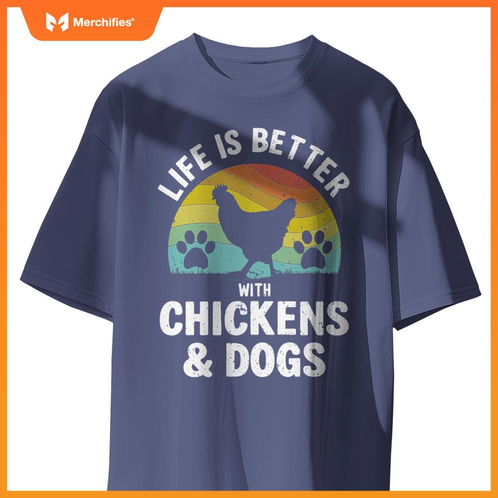 Life Is Better With Chickens & Dogs Women Girls Pet Farmer Pullover T-Shirt