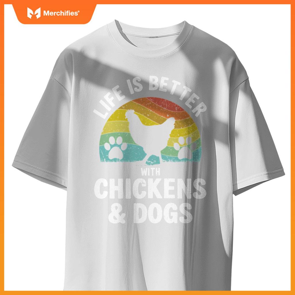 Life Is Better With Chickens & Dogs Women Girls Pet Farmer Pullover T-Shirt