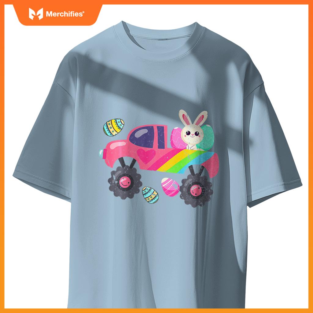 Kids Cute Bunny Rabbit Happy Easter Monster Truck Kids Egg Hunt T-Shirt
