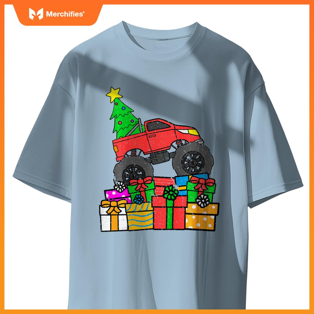 Kids Boys Monster Truck Christmas Toddler Kids T-Shirt
