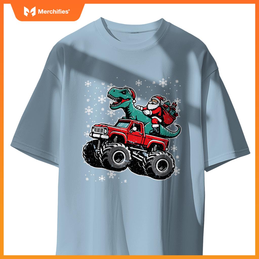 Kids Christmas Monster Truck Dino Santa Xmas Toddler Boys Kids T-Shirt