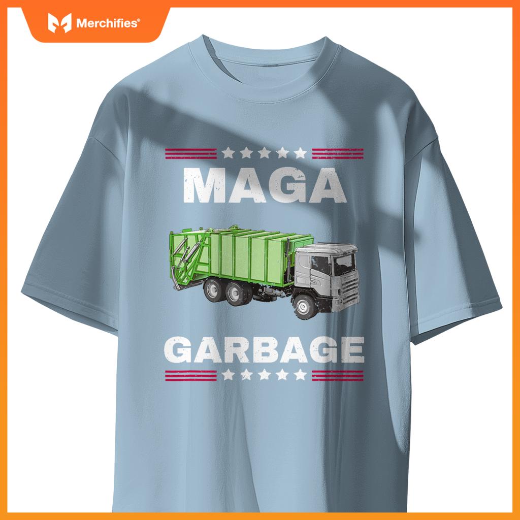 Funny Trump MAGA Garbage Truck American Flag T-Shirt