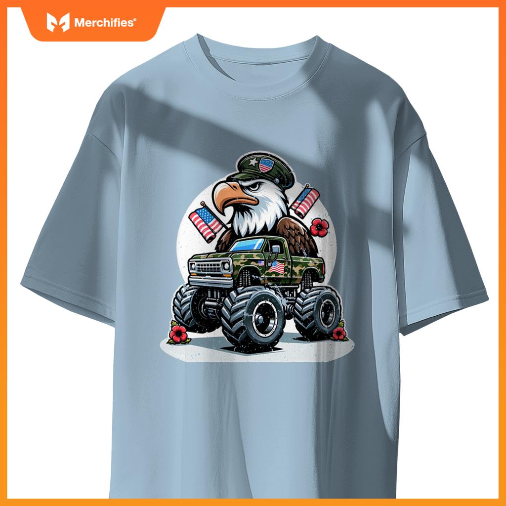 Memorial Day S Kids Boys Eagle American Flag Camo Truck T-Shirt