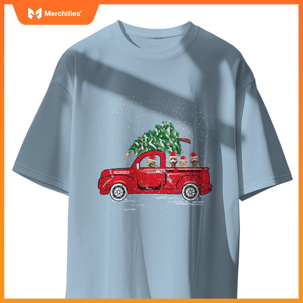 Goldendoodle Riding Red Truck Santa Christmas Pajamas T-Shirt
