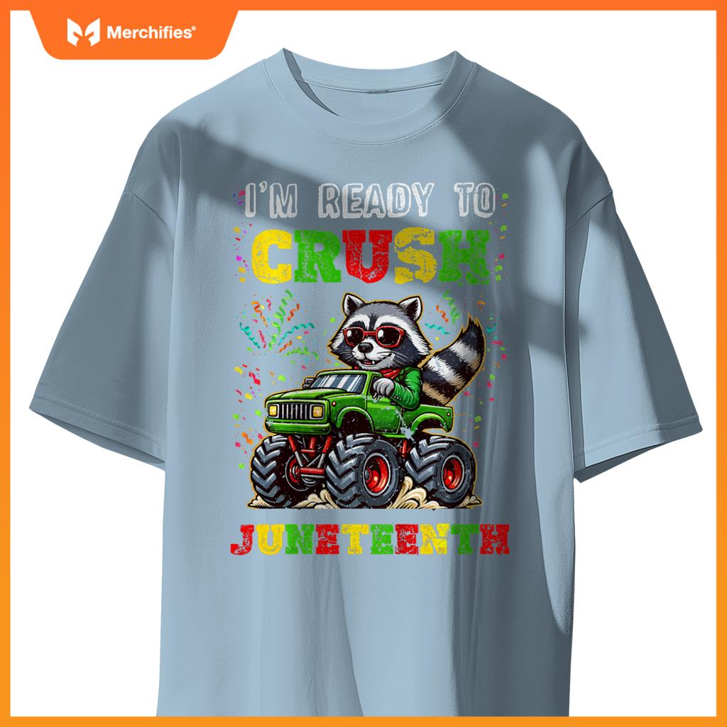 Kids Im Ready To Crush Junenth Monster Truck Raccoon Boys T-Shirt