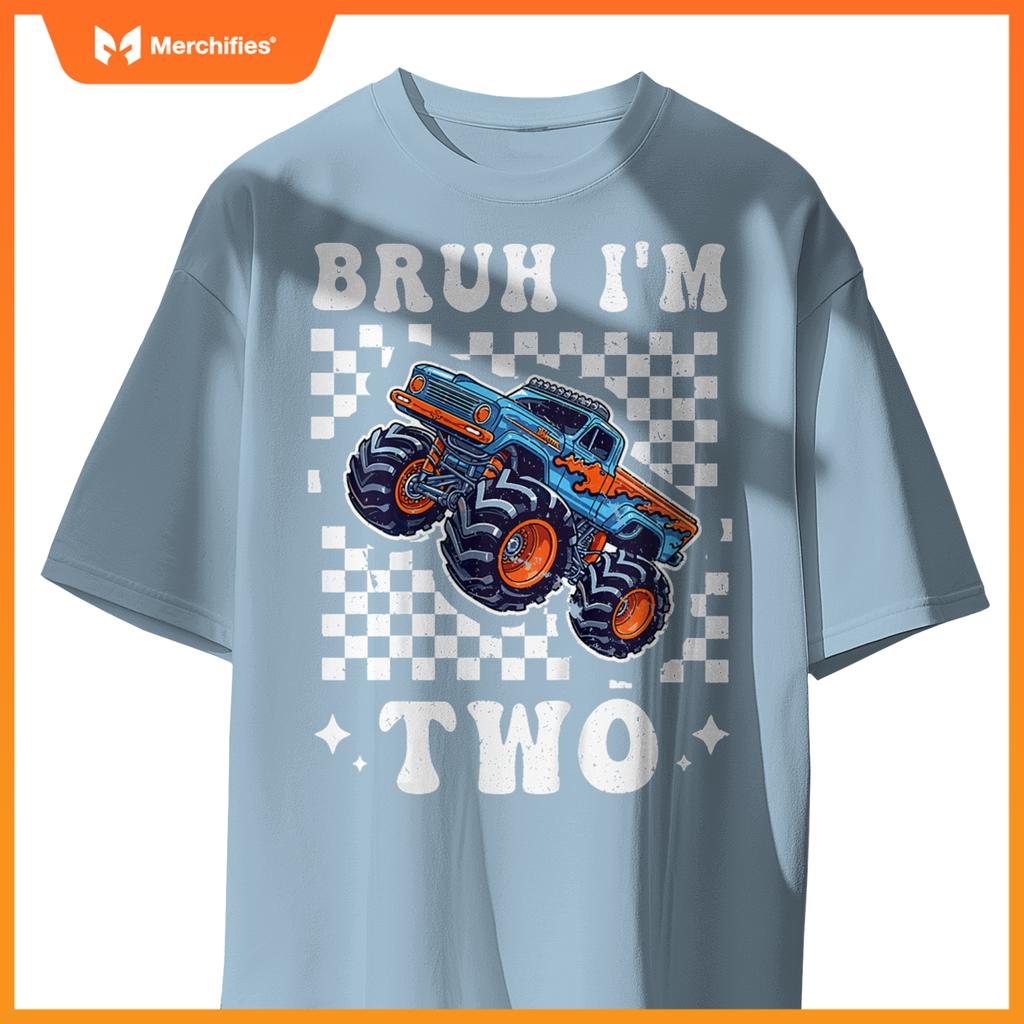 Kids 2 Years Old Boy Girl Bruh Im 2 Birthday Boys Monster Truck T-Shirt