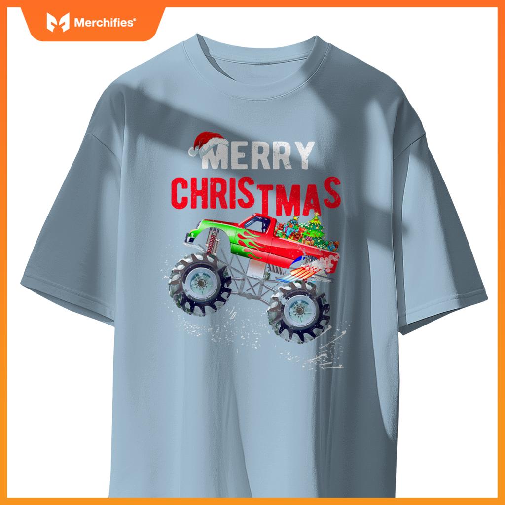Merry Christmas Monster Truck Toddler Boys Xmas Kids T-Shirt