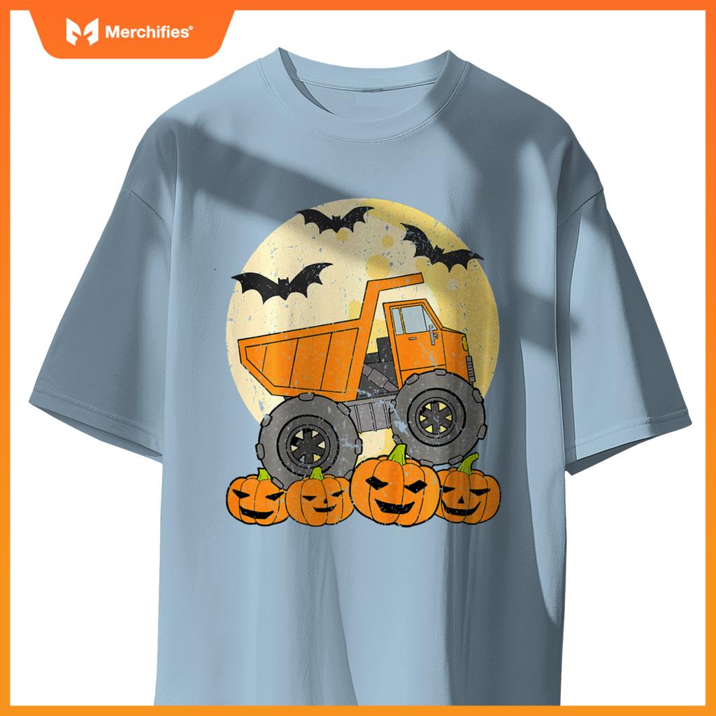 Kids Construction Monster Truck Halloween Pumpkins Toddler Boys T-Shirt