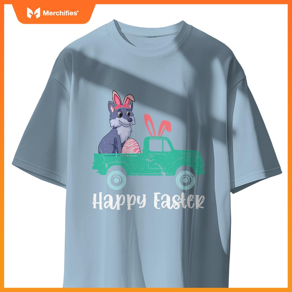 Happy Easter Wolf Bunny Riding Truck Boys Toddler T-Shirt